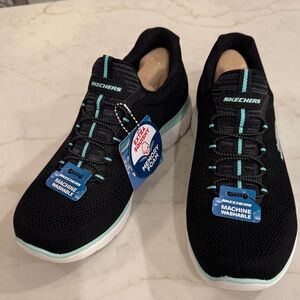 Skechers Black and Aqua Athletic Shoes